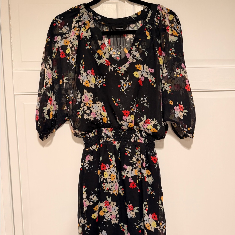 Express Black Floral Midi Dress